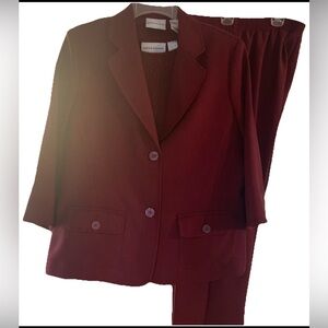 Alfred Dunner Burgundy Blazer & Pants Suit Set Womens Size 8 3-Piece